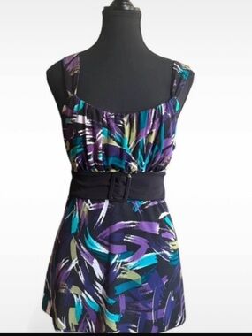 Byer California Abstract Print Sleeveless Tank Top - Purple, Teal, Black